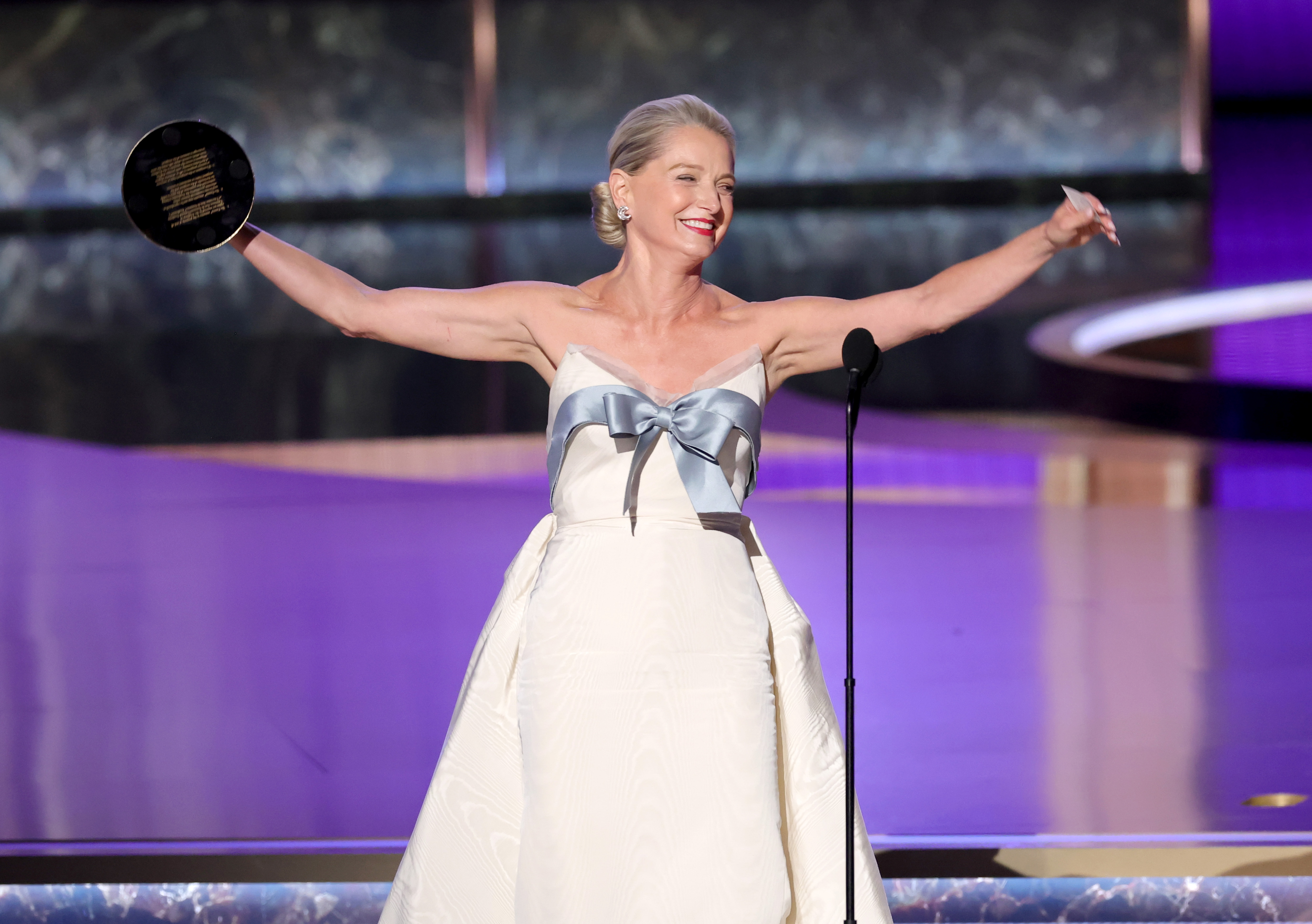 Katherine LaNasa accepting the Outstanding Supporting Actress in a Drama Series award for "The Pitt" onstage during the 77th Primetime Emmy Awards on September 14, 2025 | Source: Getty Images