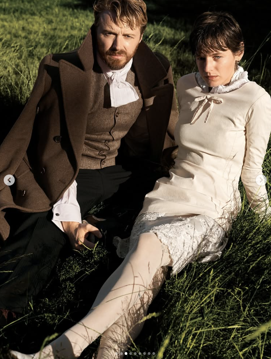 Jack Lowden, who plays Mr. Darcy ,and Emma Corrin, who plays Elizabeth Bennet | Source: instagram/britishvoigue